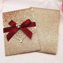 invitaciones de corte lser con purpurina dorada con tarjetas y sobres RSVP de lujo diseo de diamante y cinta con inserto de papel perla de 250 g m2 para boda, compromiso, cumpleaos - 25 piezas DoradoGlitterGo - Ver 7