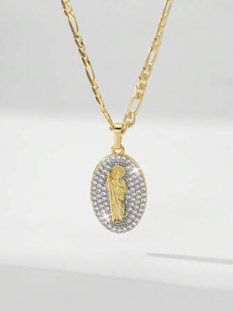 1pc Classic European Style Copper Inlaid Zirconia Cross Pendant Necklace, Limited Edition "Light Of The Protector", Suitable As Gift For Christmas, Thanksgiving, Halloween, Mother's Day, Valentine's Day, Friends, Communion, Religious Occasions, Daily Wear