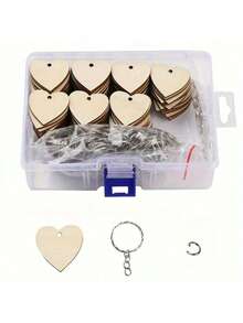 1盒100件/套DIY心形木质钥匙扣吊坠套装，未完成的钥匙扣吊坠礼品套装，含钥匙圈 - 长方形木块，适用于钥匙扣手柄制作，可用于钥匙扣装饰、DIY吊牌、行李箱装饰、节日DIY，用途广泛，坚固耐用，可爱精致，亦可作为生日/毕业礼物（10/20/30件/包 - 30/60/90件）。 - 杏色 - 查看 7