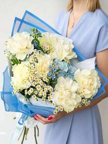 20pcs Floral Wrapping Paper, Korean Style Bouquet Wrapping Paper, Handmade Packaging Decorative Floral Material, 23 Inch X 23 Inch, Wrapping Paper, Tissue Paper, Bouquet Supplies, Pink Tissue Paper, Bags And Packaging, Multicolor Wrapping Paper, Valentine's Day Wrapping Paper, Birthday Art Paper Crafts, Easter, Mother's Day, Graduation, Packaging, Crafts, Tassel Flower Wreath (Transparent Black) Mother's Day Graduation - 藍色 - 查看 3