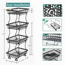 CYPNGILLAS Cesta de Almacenamiento de Frutas y Verduras Carrito de Almacenamiento Delgado de 4 Niveles con Asa y Ruedas de Bloqueo Ideal para Cocina Baño Estantes Móviles Estrechos Color NegroFashion - 224169869 - Ver 4