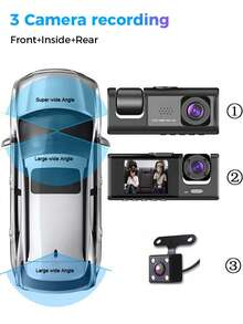 新款2英寸高清夜视三镜头行车记录仪，支持1080P车载及外部循环录像，内置150mAh锂电池