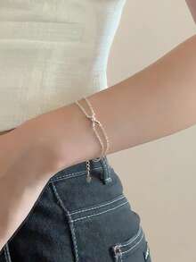 1pc Simple And Fashionable S925 Sterling Silver Knot Twisted Wire Handover Bracelet As A Girlfriend Gift - Gold - View 2