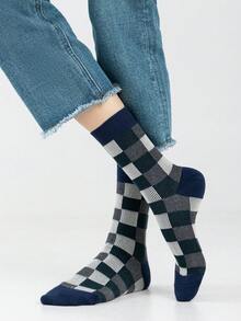 1/5 Pairs Unisex Couple Checkerboard Checkerboard Pattern Artistic Design Combed Cotton Breathable Mid-Calf Socks, Suitable For Travel, Home, Office, Holiday Gifts - Multicolor - View 8