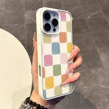 Chic Magnetic Case For IPhone11/12/13/14/15/16/Promax Colorful Square Pattern MagSafe Ready, Anti-Slip, Ultra Thin |   Aesthetic Touch For Daily Use KAWE - 灰色 - 查看 1