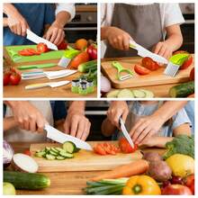 5pcs/6pcs/13pcs Plastic Cutting Board Set With Fruit Peeler, Potato Slicer, And Kitchen Tools - Stainless Steel Cookie Cutter And Flower Shaping Tools For Fruit And Vegetables - - - View 5