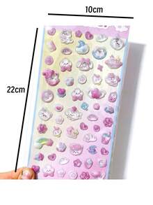 3/2张可爱浮雕纹理贴纸，防水透明水晶贴纸，适合作为儿童奖励礼物，卡通幽灵、怪兽、动物主题材质，可用于手机壳、水瓶、玩具、冰箱、手机等装饰。 - 彩色 - 查看 3