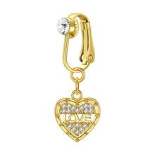 Fake Belly Button Ring Clip-On For Women - CZ Dangle Heart Non-Piercing Jewelry - Golden - Golden - View 20