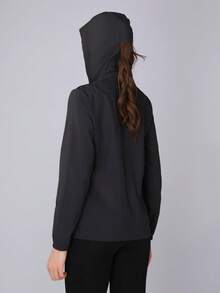 新款轻便纯色女式夹克，春夏款，带帽，适合户外骑行、钓鱼、露营、海滩、休闲户外及日常穿着，黑色连帽夹克，轻便，双向拉链，带多个口袋方便收纳物品，徒步夹克 - 黑色 - 查看 6