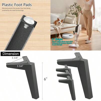 6 Inch Furniture Legs Metal Matte Black Modern Bench Legs For Sofa/Cupboard/Ottoman Bench Set Of 4