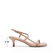 Women Kitten Low Heel Sandals Square Open Toe Ankle Strap Party Wedding Dressy Heeled Sandals - Nude - View 6