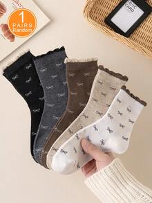 1/3/5/10 Pairs Of Women's Random Bow Solid Color Bubble Mouth Fashionable Mid Tube Socks, Soft, Comfortable, Breathable, Versatile, Cute And Casual In All Seasons, Suitable For Daily Outings And Gatherings - Multicolor - View 6