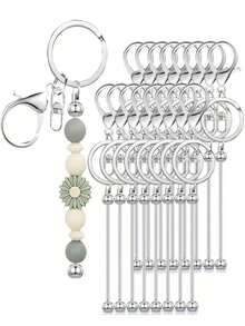16pcs Blank Metal Beaded Keychain Pendant DIY Accessories Set, Suitable For Beaded Pendant Keychain Making, Jewelry Making Crafts - Keychain Accessory Kit - View 21