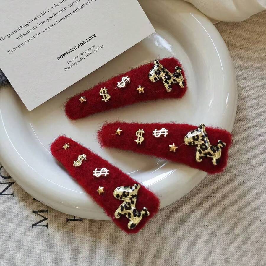 2026新款红色小马发夹侧夹女士新年圣诞节头饰刘海夹 - 彩色 - 查看 1