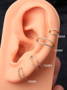 1pc High-End 316L Stainless Steel Seamless Closed Double Membrane Hoop, Embedded Zirconia, 16G Nose Ring, Lip Ring, Ear Cartilage Stud, Earring, Nose Septum Clicker, Unisex Piercing Jewelry, Birthday Gift, Party, Dance, Date, Skateboarding, Running, Cycling And Other Extreme Sports, 8mm/10mm/12mm Size Suitable For Daily Wear - Two-layer Closed Loop - View 7