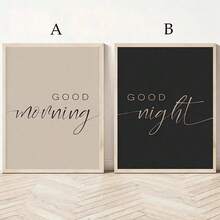 2pcs Unframed Canvas Wall Art, Modern Art, Good Morning, Good Night, Inspirational Quotes, Black And White Creative Mixed Room Decor, Wall Art Poster, Living Room Sofa Background Decor, Entryway Hallway Decor, Home Decor, Bedroom Decor, Bathroom Decor, Room Decor, Office Decor, School Decor, Art Gift - Multicolor - View 5