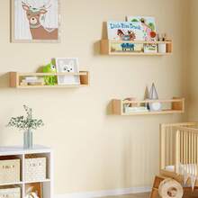 4/3/2/1pc Children's Room Wall-Mounted Storage Rack, Wooden Wall Bookshelf, Suitable For Storing Books And Decorations - Multicolor - View 6