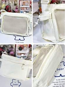 Preppy Style Soft Crossbody Bags For Women Clear Transparent Bag Girls Back To School Gift College Student Shoulder Bag With 2 Side Transparent Pockets Japanese Kawaii Ita Bag Harajuku With Badges Display Plate Handbags Cross Body Bags Woman - Black - View 6