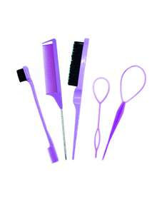 3pcs Smooth Hair Brush Set, Includes 1 Edge Brush, 1 Hair Brush, 1 Tail Comb, And 1 Fluffy Brush For Flyaways, Pink - Multicolor - View 10