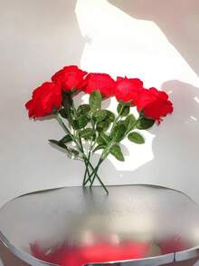 1个创意玫瑰花戒指盒，浪漫求婚生日礼物，带仿真花的首饰盒，耳环架 - 紅色 - 查看 6