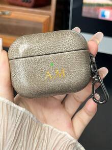 [Customized Version] Personalized Gold Letter Earphone Case, Compatible With AirPods 1/2/3/4 Pro/2 Pro 3, Made Of Luxurious Faux Leather Crocodile-Patterned TPU Material, With Keychain.