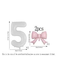 2pcs 32-Inch Number Balloon Set, Pink & Red Bow Foil Balloons, White, Red, Black & Cream 0-9 Number Balloons Suitable For Birthday Party, Anniversary Decoration - Multicolor - View 29