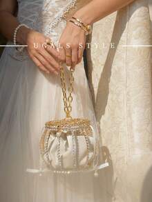 奢华女士纯色钻石晚宴包，精致金属灯笼造型手提包，完美适用于晚宴和派对，可搭配日常装、正装、舞会礼服、生日礼服。 - 彩色 - 查看 2