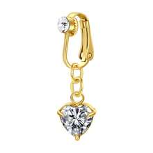 Fake Belly Button Ring Clip-On For Women - CZ Dangle Heart Non-Piercing Jewelry - Golden - Golden - View 33
