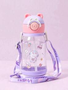 1个500毫升儿童可爱熊耳造型吸管杯，卡通塑料杯，学生背包水壶，大容量运动水壶（背包带和吸管需另行安装）