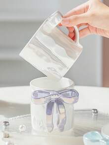 1pc Dreamy Pearl Butterfly Ceramic Mug, Cute Style Coffee Cup, High-Quality Afternoon Tea Gift, Suitable For Adults, Christmas, Valentine's Day - Multicolor - View 2