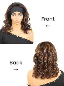 16inch Brown Highlight Headband Wigs For Women Daily Wear 150% Denisty Body Wave Human Hair Headband Wigs Brown Ombre Blonde None Lace Glueless Human Hair Wig - S2/33 - View 3