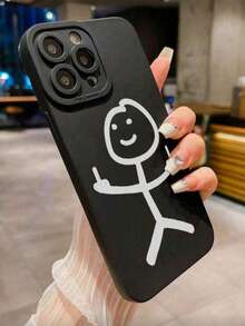 Personalized Funny Expression Painted Anti-Drop Perforated Black Minimalist Anti-Drop Phone Case Compatible With IPhone 16/15 XR/7/8/16 ProMax/13 Case/ 15 ProMax/12 ProMax/13 ProMax/14 ProMax 13 14 11 12P14 Women P11 Soft Shell P12 Anti-Drop XS.XR/78P Anti-Drop Phone Protective Case - Multicolor - View 3