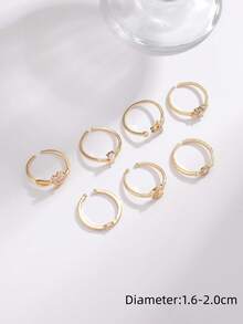 1pc Twinkle Boho Ring Set Gold Crystal Joint Knuckle Finger Rings Stackable Moon Star Heart Flower Ring For Women And Girls, Daily Wear, Mom Gift - Yellow Gold - View 9
