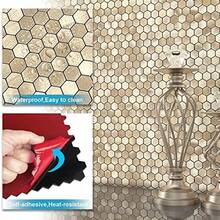 Azulejos Adhesivos Metálicos Hexagonales, Color Champán Dorado, 10 Piezas por Paquete, Autoadhesivos y Resistentes al Calor, Ideales para Cocina, Baño o Paredes Interiores - 10piezas+champán dorado - Ver 6