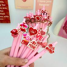 5/10支装创意简约可爱情人节心形按动圆珠笔，校园/学校主题返校系列，情人节礼物，生日礼物，随机款式 - 彩色 - 查看 5