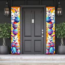 2 chiếc, hình phẳng 2D, biểu ngữ treo cửa hình thỏ và trứng Phục Sinh, chất liệu polyester, họa tiết trứng và quả trứng nhiều màu sắc, thích hợp trang trí đa năng cho các bữa tiệc ngày lễ và lễ Phục Sinh, nhà cửa, sân vườn, studio và các bữa tiệc sinh nhật ngoài trời. - Nhiều màu - Xem 6
