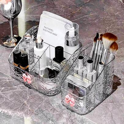 1个化妆品收纳盒，口红架，梳妆台化妆品收纳盒，化妆品展示托盘，指甲钳收纳盒，办公用品收纳架，化妆刷架，化妆品盒，适用于卧室、浴室、客厅、宿舍、梳妆台、秋季装饰、房间装饰、卧室装饰、卧室收纳