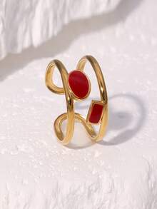 3pcs/Set Vintage Minimalist High-End Plated Stainless Steel Geometric Open Ring, Adjustable Fit For Women Daily, Party, Date Wear - Three Piece Set - View 7