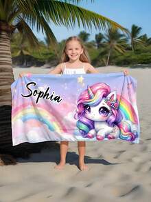 1pc Personalized Kids Beach Towel, Summer Birthday Gift, Full Of Summer Vibe, Suitable For Girls Beach Trip, Customized Beach Towel, Swimming Pool, Beach Decor - Multicolor - View 7