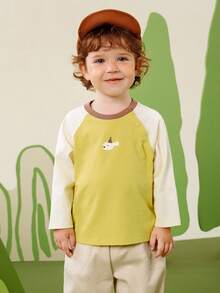 mini bala Baby Boy Contrast Raglan Sleeve Cartoon Print Top - Honey Yellow - View 4