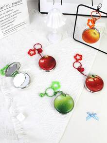 1个PU材质挂镜，可爱马卡龙造型水果系列化妆镜，迷你旅行便携手持挂包镜，女士适用，赠品，旅行，平价好物，旅行必备 - 彩色 - 查看 4