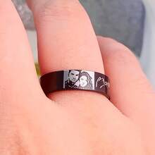 Personalized Photo Stainless Steel Ring, Custom Engraved Photo Ring, Fashion Jewelry, Perfect Gift For Birthdays, Anniversaries, Or Weddings For Him - Black - View 1