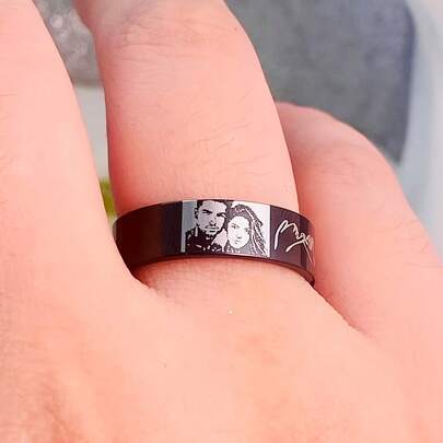 Personalized Photo Stainless Steel Ring, Custom Engraved Photo Ring, Fashion Jewelry, Perfect Gift For Birthdays, Anniversaries, Or Weddings For Him Or Her