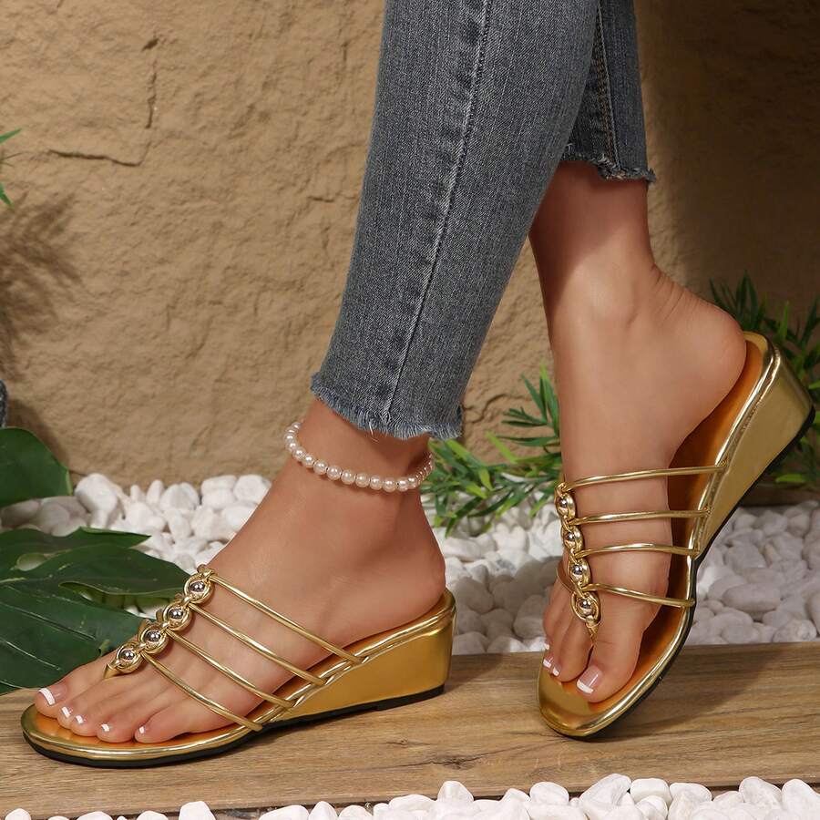 Womens Slide Sandals Clip Toe Wedge Sandals Mules Low Kitten Heel Open Toe Slingback Prom Party Dress Summer Shoes - Vàng - Xem 1