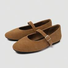 Women's Solid Color Mary Jane Shoes, Simple Design - Rust Brown - View 1