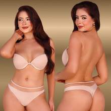 Sutian Tule Illusion Transparência Conjunto Sutiã Usar Vestido Calcinha Sutia Vazado Costas abertas - Bege - Visão 7