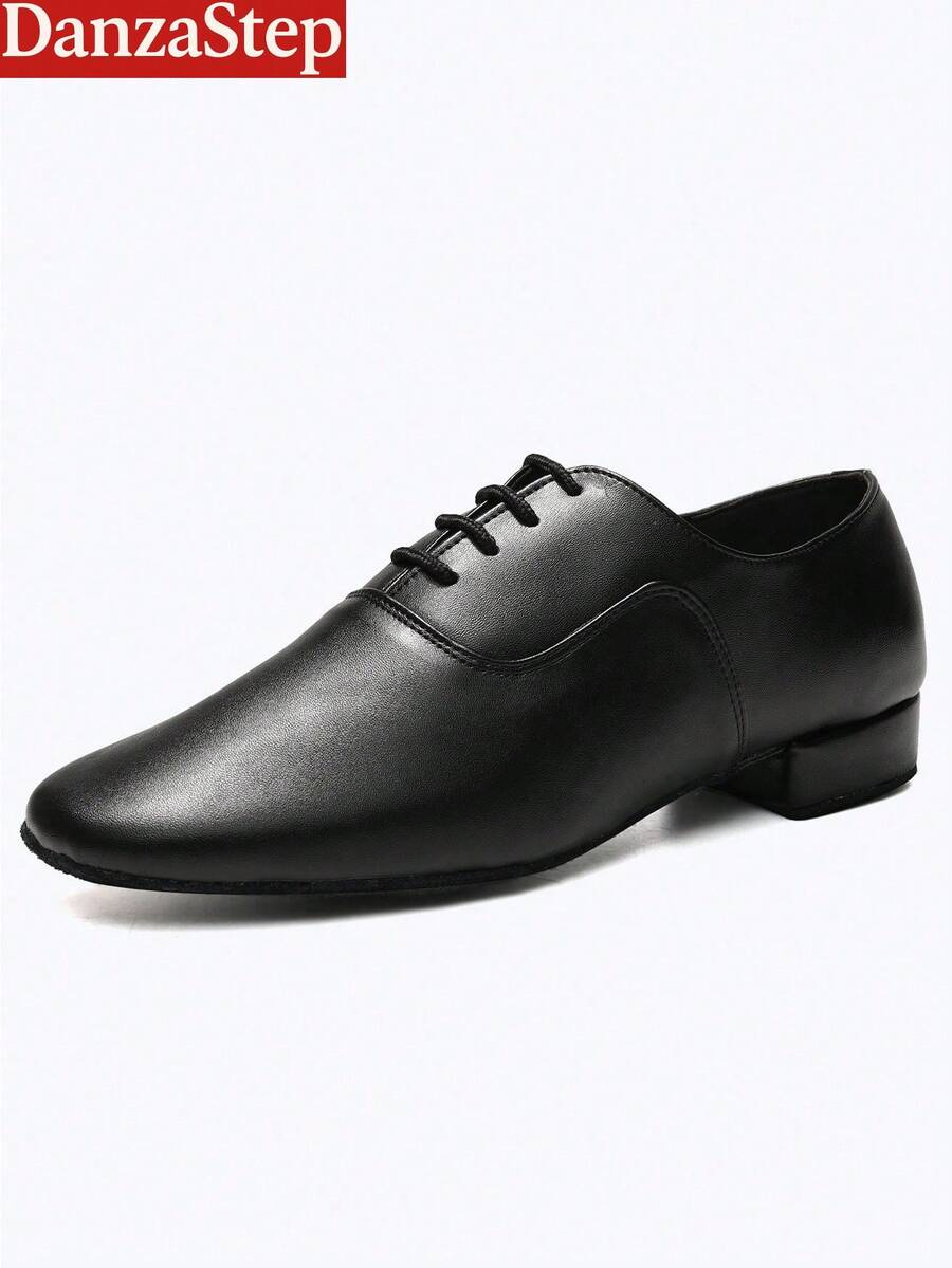 男士拉丁舞鞋，黑色，专业舞台表演舞厅现代舞鞋，软底PU皮革室内地板训练运动鞋（如果您脚宽或脚厚，请选择大一码），网球必备