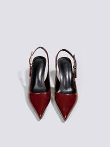 7厘米酒红色尖头高跟凉鞋，露跟露跟派对礼服鞋，婚礼正式鞋 - 酒紅色 - 查看 2