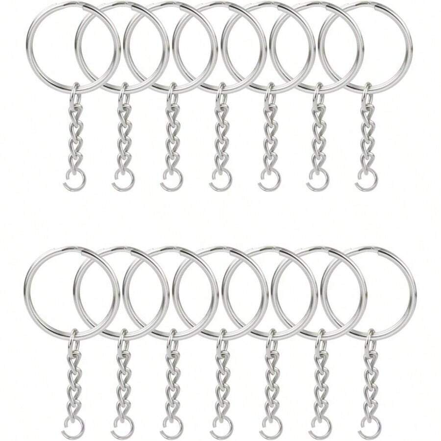 50 - Piece Split Key Ring Kit With Chains Jump Rings - 1 Inch Silver Nickel Bulk Jewelry Making Supplies Keychains, Charms, Crafts - 50PCS - 查看 1