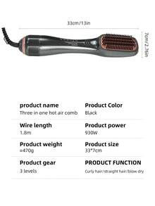 三合一专业美发吹风梳，930瓦强劲陶瓷负离子风力，3档温度设置，2档风速设置，一步造型 - 英規插(220-240V) - 查看 7